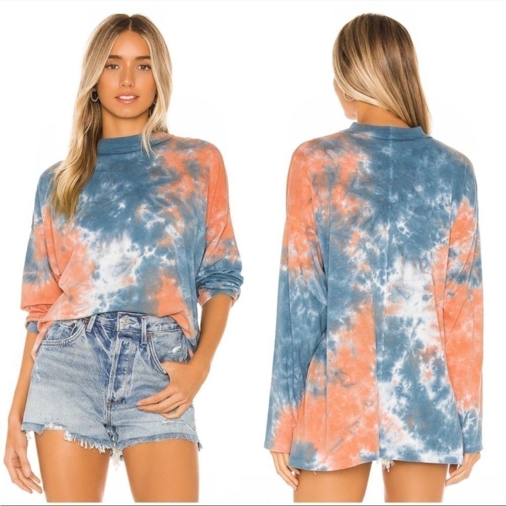 We the Free People BE FREE tie dye long sleeve tee blue pink small mock neck S